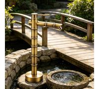 Robinet d'eau de jardin à colonne d'eau extérieure, robinet de tuyau antigel avec robinet, distributeur d'eau de fontaine décoratif - Conception à joint en bambou(Side inlet,87.5cm)
