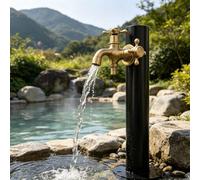 Robinet d'eau de jardin monté au sol sur colonne de caractéristique d'eau verticale en acier inoxydable, robinet extérieur de bouche d'incendie autoportant, noir(Round A,Height: 60cm/23.6in)