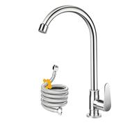 robinet d'eau froide, roulement à billes en acier inoxydable - Cuisine à un seul trou - Eau froide pour cuisine, extérieur, jardin et bar avec tuyau et tube fileté plus long