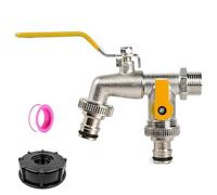 Robinet d'eau universel en acier inoxydable à double sortie, robinet d'eau extérieur avec double sortie, kit de robinet extérieur robuste à 2 voies (jaune)