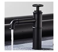 Robinet d'évier à levier rond unique de salle de bains, grue en laiton noir, robinet d'évier d'eau chaude et froide (noir court)