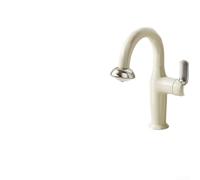 Robinet d'évier avec profil OVNI distinctif, mécanisme extractible, double modes d'eau, tuyau extensible de 60 cm, bec rotatif à 360°, contrôle de la température thermostatique (blanc crème)