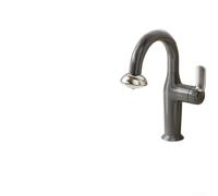 Robinet d'évier avec profil OVNI distinctif, mécanisme extractible, double modes d'eau, tuyau extensible de 60 cm, bec rotatif à 360°, contrôle de la température thermostatique (gris titane)