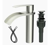 Robinet d'évier cascade pour salle de bain, robinet mitigeur de salle de bain à 1 trou avec bonde de vidange pop-up et lignes d'alimentation, lavabo, ferme, nickel brossé