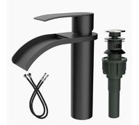 Robinet d'évier cascade pour salle de bain, robinet mitigeur de salle de bain à 1 trou avec bonde de vidange pop-up et lignes d'alimentation, salle de bain de ferme, noir mat