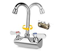 Robinet d'évier commercial central de 10,2 cm, robinet d'évier de cuisine, entrée mâle NPT de 1,27 cm, laiton construit et chrome poli, avec bec col de cygne de 8,9 cm et poignées à double levier,