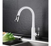 Robinet d'évier de cuisine à bec pivotant avec pulvérisateur extractible - Mitigeur à levier unique chromé - Double fonction - Bec rabattable - Design moderne monobloc pour une utilisation facile