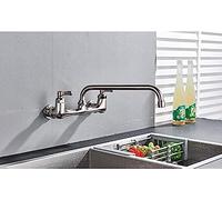 Robinet D'évier De Cuisine À Long Bec Mural À Double Poignée En Nickel Brossé Mélangeurs De Cuisine De Salle De Bains Faire Pivoter Les Robinets Chauds Et Froids À Long Nez