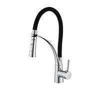 Robinet d'évier de cuisine avec pulvérisateur Pull Down, tirez un robinet d'évier de cuisine pivotante, robot de mélangeur à eau chaude et froide contemporain, finition de placage en laiton