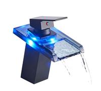 Robinet d'évier de Cuisine en Laiton Haute Pression avec indicateur de température LED Robinet mitigeur de Salle de Bain Design Cascade élégant Robinet de lavabo Style Verre Instal