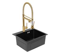 Robinet d'évier de cuisine en laiton rotatif à 360° avec 2 modes de sortie d'eau - Robinet extensible cascade - Hauteur du bec : 26,5 cm - Doré titane