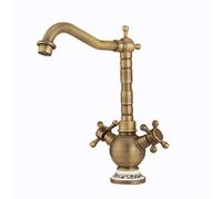 Robinet d'évier de cuisine et de salle de bain, double spirale antique, rotatif à double poignée rotative pour eau chaude et froide, robinet de lavabo