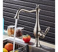 Robinet d'évier de cuisine for bar Farmhouse Commercial, robinet d'eau en laiton, mélangeur pivotant à 360°, mitigeur monotrou noir, vasque(Brushed Nickel)
