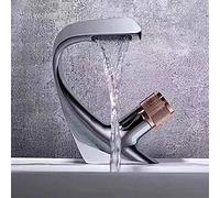 Robinet d'évier de cuisine for bar Farmhouse Commercial, robinet d'eau fini chrome, robinets salle bain, mélangeur chaude et froide, monotrou monté sur pont(Silver Rose Handle)