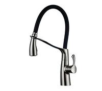 Robinet d'évier de cuisine for bar Farmhouse Commercial, robinet en bronze noir, pivotant vers le bas, mitigeur d'eau chaude et froide monté sur pont la salle bain(Brushed Nickle)