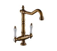 Robinet d'évier de cuisine for bar, ferme, commercial, mélangeur d'eau chaude et froide à double poignée monté sur le pont, grue de cuisine finition bronze antique, robinet monotrou(Antique Bronze)