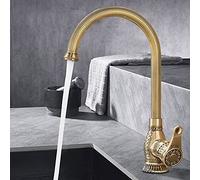 Robinet d'évier de cuisine for bar ferme commerciale, robinet d'évier de cuisine rétro en laiton antique, robinet de grue mitigeur chaud et froid à montage sur pont, mitigeur d'eau rotatif (Color : A