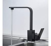 Robinet d'évier de Cuisine, mitigeur Eau Chaude/Eau Froide, Type carré, Tube Plat en cuivre, Finition Peinture Noire Mate, Pierre de Quartz, poignée Unique, Police 7, Beige