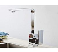 Robinet d'évier de Cuisine, mitigeur Eau Chaude/Eau Froide, Type carré, Tube Plat en cuivre, Finition Peinture Noire Mate, Pierre de Quartz, poignée Unique, Police 7, Beige