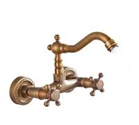 Robinet d'évier de cuisine mural à double poignée, grue en Bronze Antique mélangeur d'eau chaude et froide, luxe Vintage balcon pivotant 360 degrés(Antique Brass B)