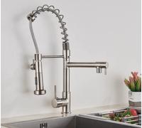 Robinet d'évier de cuisine noir mat à double bec, mitigeur à ressort pour eau chaude et froide, design moderne élégant pour un usage domestique et commercial, recherchez le bonheur avec élégance