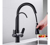 Robinet d'évier de Cuisine Noir Mat - Robinet à douchette extractible à 360° avec Filtre à Eau - Mitigeur Trois Voies pour Salle de Bain et Cuisine - Élégant et Facile à Installer