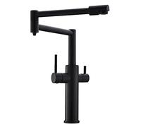 Robinet d'évier de cuisine pliable à montage sur pont avec bras pivotant à double articulation extensible, robinet à boisson directe, mitigeur monotrou à deux poignées en laiton, brossé, A robinets d'