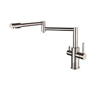 Robinet d'évier de cuisine pliable avec double articulation, bras pivotant extensible, débit d'eau haute pression, finition chromée durable, installation facile, parfait pour une utilisation