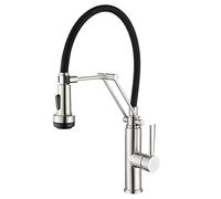 Robinet d'évier de Cuisine Pliable et Flexible avec pulvérisateur 4 Fonctions, Rotation à 360°, mitigeur de Cuisine à Levier Unique en Acier Inoxydable pour Eau Chaude et Froide, Noir