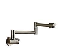 Robinet d'évier de cuisine, Pot Filler Double Joint Bec Pliant Extensible Bras Oscillant Mur En Laiton Robinet De Cuisine Monotrou Deux Poignées Évier(Brushed A)