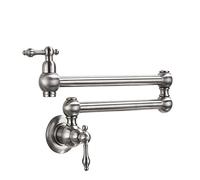 Robinet d'évier de cuisine, Pot Filler Double Joint Bec Pliant Extensible Bras Oscillant Mur En Laiton Robinet De Cuisine Monotrou Deux Poignées Évier(Brushed B)
