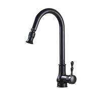 Robinet d'évier de cuisine rétro avec pulvérisateur extractible, bec col de cygne, mélangeur d'eau chaude et froide, robinet noir élégant pour cuisines modernes