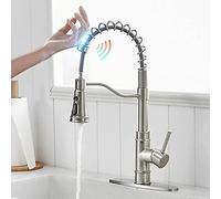 Robinet d'évier de Cuisine, Robinet de capteur Intelligent Tactile avec pulvérisateur de Paille vers Le Bas, Robinet de Cuisine activé en Acier Inoxydable à poignée à poignée Chaude et mélangeur