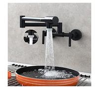 Robinet d'évier de cuisine, Robinet de remplissage marmite en laiton 2 trous montage mural robinet cuisine pliant mitigeur chaud et froid 3 poignées(Black 2 Function)