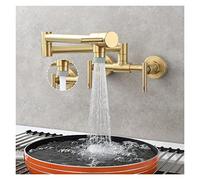 Robinet d'évier de cuisine, Robinet de remplissage marmite en laiton 2 trous montage mural robinet cuisine pliant mitigeur chaud et froid 3 poignées(Gold 2 Function)