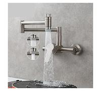 Robinet d'évier de cuisine, Robinet d'évier de cuisine en laiton robinet pliant rotatif avec deux bras oscillants communs mitigeur chaud et froid évier mural(4)