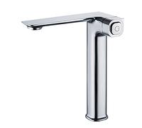 Robinet d'évier de salle bain à mémoire température avec interrupteur bouton-poussoir, mitigeur lavabo chaud et froid poignée unique, robinet créatif en laiton massif, gris, court(Silver,Tall)