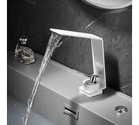 Robinet d'évier de salle de bain à levier unique en laiton - Robinet mitigeur moderne en cascade - Finition chromée - Installation facile - Design économiseur d'eau