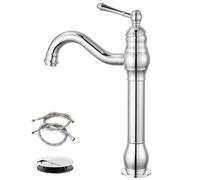 Robinet d'évier de salle de bain en chrome poli - Robinet mitigeur de lavabo à poignée unique avec bec haut pivotant à 360° et bonde pop-up pour vanités modernes - Design élégant de montage de