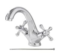 Robinet d'évier de salle de bain en laiton antique | Robinet mitigeur à double poignée avec tuyau de 60 cm Pièce de rechange froide et chaude pour salle de lavage, toilettes et coiffeuse