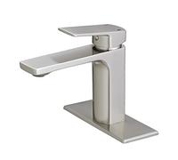 Robinet d'évier de salle de bain en nickel brossé avec plaque de pont