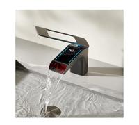 Robinet d'évier de salle de bain LED avec affichage de la température, robinet de salle de bain en laiton cascade, robinet mélangeur d'eau chaude et froide à trou unique, gris