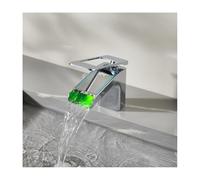 Robinet d'évier de salle de bain LED avec affichage de la température, robinet de salle de bain en laiton cascade, robinet mélangeur d'eau chaude et froide à trou unique, chromé