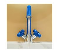 Robinet d'évier de salle de bain, robinets de lavabo en laiton avec 2 modes, poignée en forme de fleur, robinet mitigeur de salle de bain avec mousseur rabattable pour lavabo, bleu