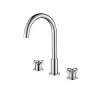 Robinet d'évier de salle de bain Robinets d'évier pivotants à 360 ° en laiton Robinet d'eau chaude et froide à double poignée Mitigeur de lavabo à 3 trous Robinet de lavabo d'hôtel, Chrome(Chrome)