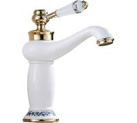 Robinet d'évier de salle de bain vintage rétro chaud et froid Robinet mitigeur à poignée unique en or blanc idéal pour une décoration et une rénovation de salle de bain élégantes