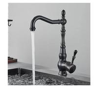 Robinet d'évier en bronze noir Robinet de lavabo en laiton rétro Pivotant à 360 degrés Mélangeur chaud et froid Robinet de grue Robinet monotrou monté sur le pont(Black bronzed A)