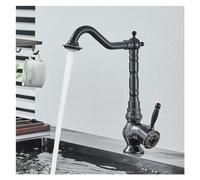 Robinet d'évier en bronze noir Robinet de lavabo en laiton rétro Pivotant à 360 degrés Mélangeur chaud et froid Robinet de grue Robinet monotrou monté sur le pont(Black bronzed High)