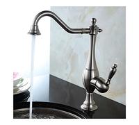 Robinet d'évier en Laiton Noir Style rétro théière - Mitigeur Rotatif en Laiton brossé doré pour Eau Chaude et Froide - Robinets d'évier de Cuisine Crane (Nickel brossé, avec fle