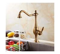 Robinet d'évier en Laiton Noir Style rétro théière - Mitigeur Rotatif en Or brossé pour Eau Chaude et Froide - Robinets d'évier de Cuisine Style Crane (Antique, avec Flexible de